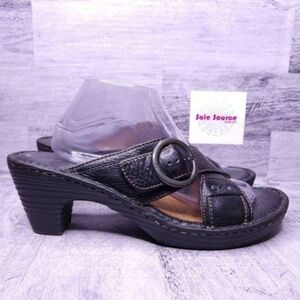 Born Leather Cross Strap Heeled Slip on Sandal Black Women's sz 11